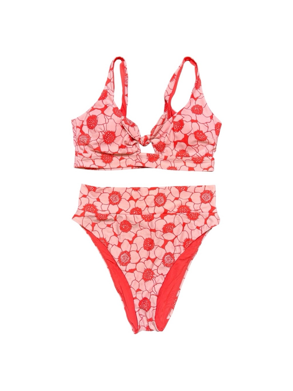 Aerie Printed Floral Front Tie Scoop Top + High Waisted Bikini Set Size Large